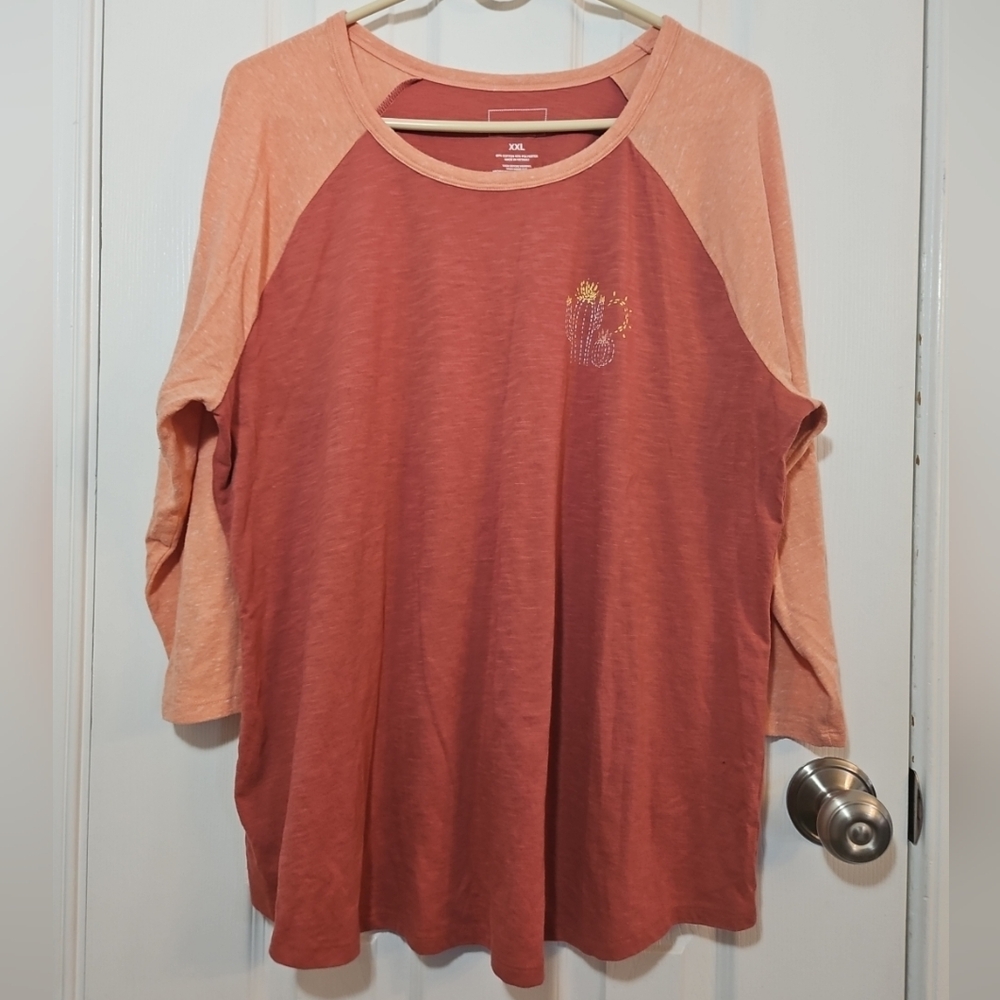 Sonoma Everyday Tee Women Size XXL Red/Peach Cotton Blend Long Sleeve